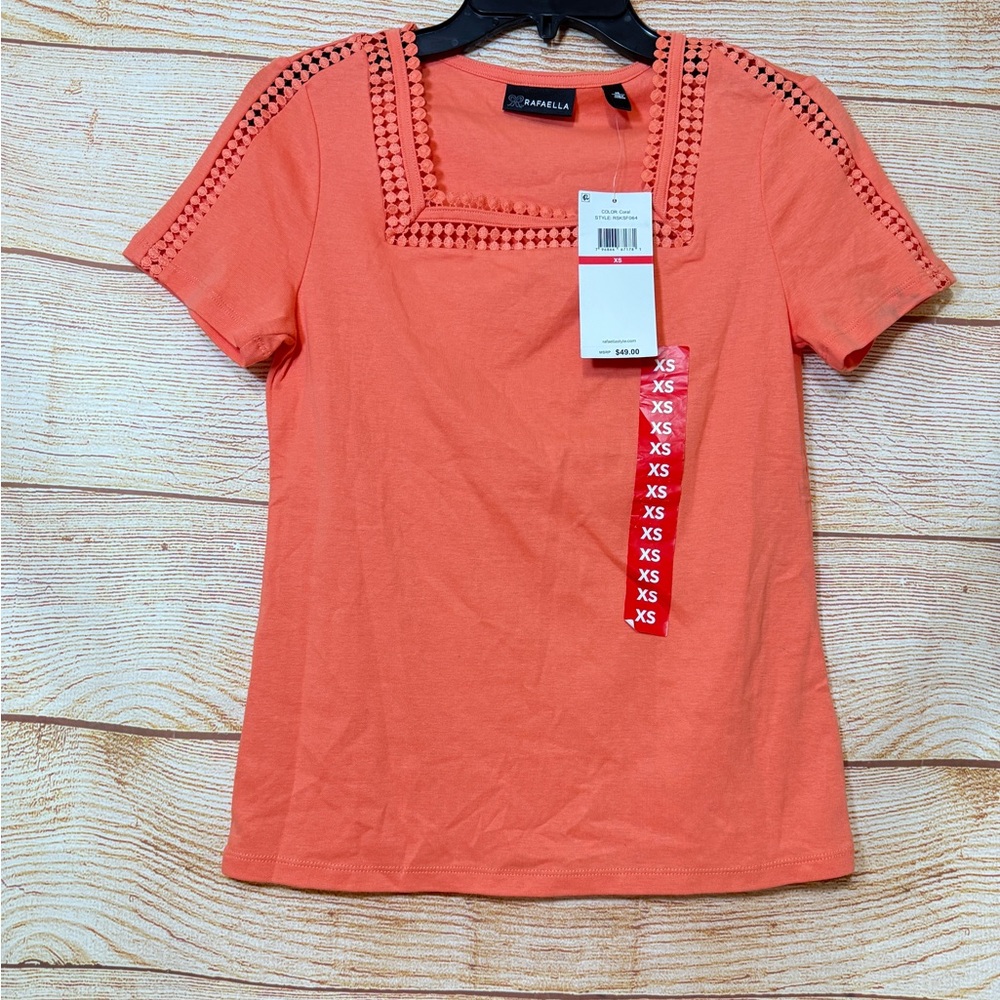 Rafaella Women's Squareneck Top Size XS Orange